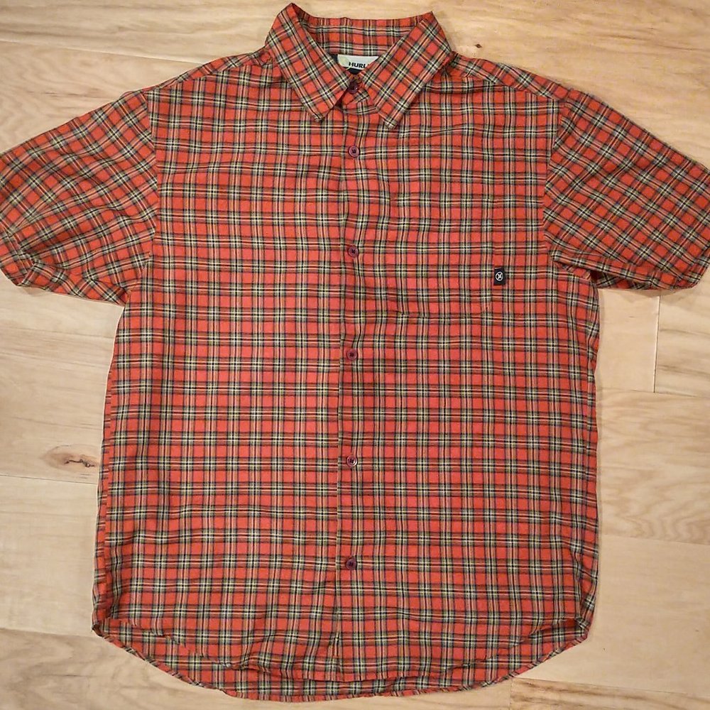 Hurley Button Down Plaid Shirt Medium 100% Cotton